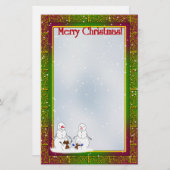 雪だるまと一緒にクリスマスツリーの家族 便箋 (正面/裏面)