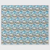 雪だるまと冬のコテージシーン ラッピングペーパー (フラット)