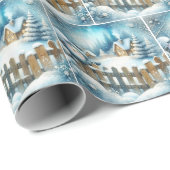 雪だるまと冬のコテージシーン ラッピングペーパー (ロールコーナー)