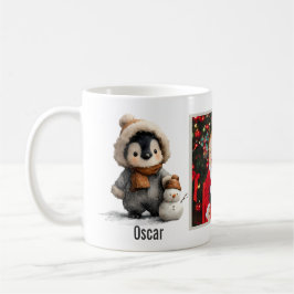 雪だるまと冬のペンギンのデザイン コーヒーマグカップ
