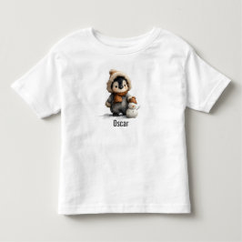雪だるまと冬のペンギンのデザイン トドラーTシャツ