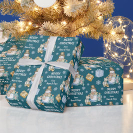 雪だるまと友人の子供のクリスマス ラッピングペーパー