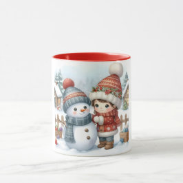 雪だるまと友人キッズクリスマスマグ マグカップ
