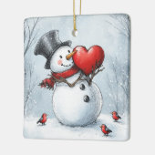 雪だるまと大ハート&詩 セラミックオーナメント (左)