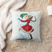 雪だるまと女の子のダンサーおもしろいクリスマス枕 クッション (ブランケット)
