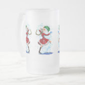 雪だるまと女の子のダンサーのガラスビアマグ フロストグラスビールジョッキ (正面左)