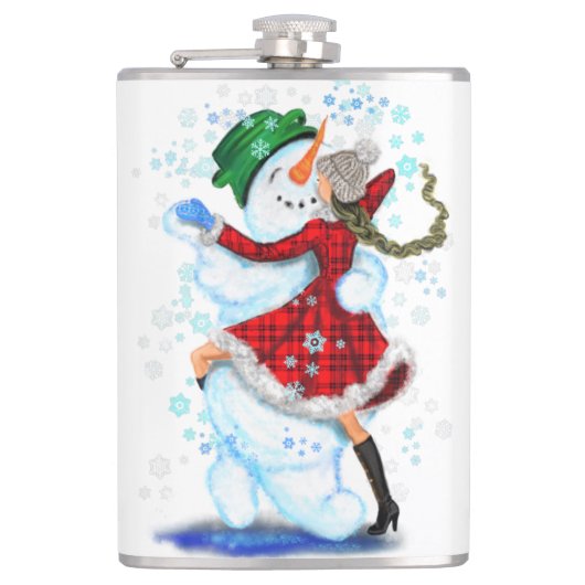 雪だるまと女の子のダンサーのクリスマスフラスコ フラスク (正面)