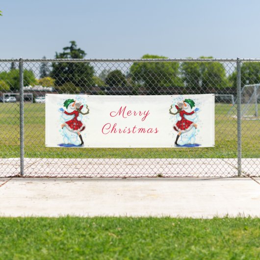 雪だるまと女の子の踊り子タンゴクリスマスバナー 横断幕 (インサイチュ)
