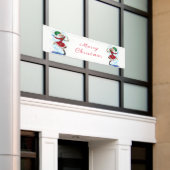 雪だるまと女の子の踊り子タンゴクリスマスバナー 横断幕 (ビルの外側)