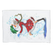 雪だるまと女の子ダンサーのクリスマスピローケース 枕カバー (正面)