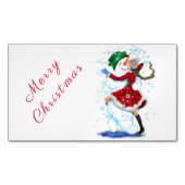 雪だるまと女の子ダンサーのクリスマスマグネット マグネット名刺 (正面)