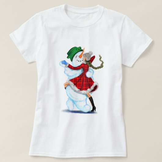 雪だるまと女の子ダンサーのクリスマスTシャツ Tシャツ (デザイン正面)