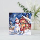 雪だるまと子供のヴィンテージファームクリスマス カード (スタンド正面)