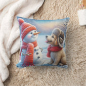雪だるまと子犬 クッション (ブランケット)