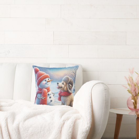 雪だるまと子犬 クッション (ソファ)