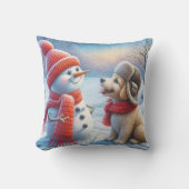 雪だるまと子犬 クッション (正面)