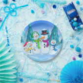 雪だるまと家族のクリスマスプレート ペーパープレート (パーティー)