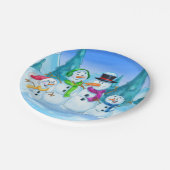 雪だるまと家族のクリスマスプレート ペーパープレート (アングル)