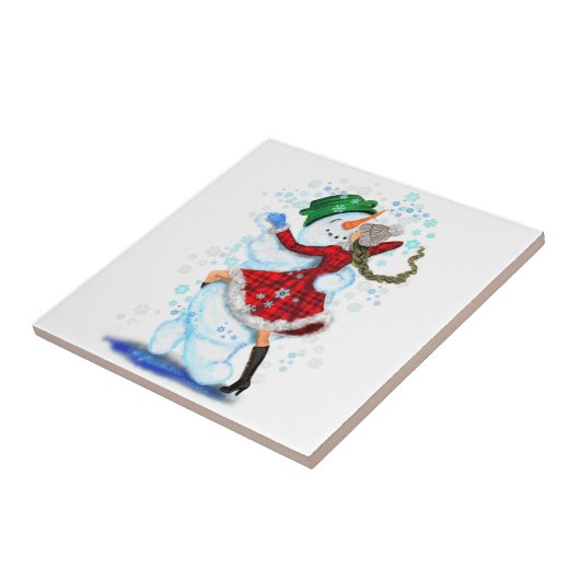 雪だるまと少女のタンゴダンスのクリスマスセラミックタイル タイル (側面)