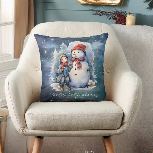 雪だるまと少年とスカーフスターリーナイトモノグラム クッション
