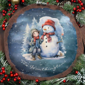 雪だるまと少年とスカーフスターリーナイトモノグラム ラウンドクッション