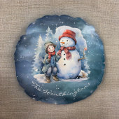 雪だるまと少年とスカーフスターリーナイトモノグラム ラウンドクッション