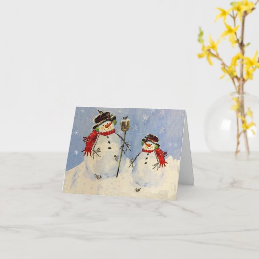 雪だるまと息子 カード (黄色い花)