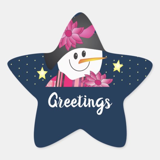 雪だるまと星 星シール (正面)