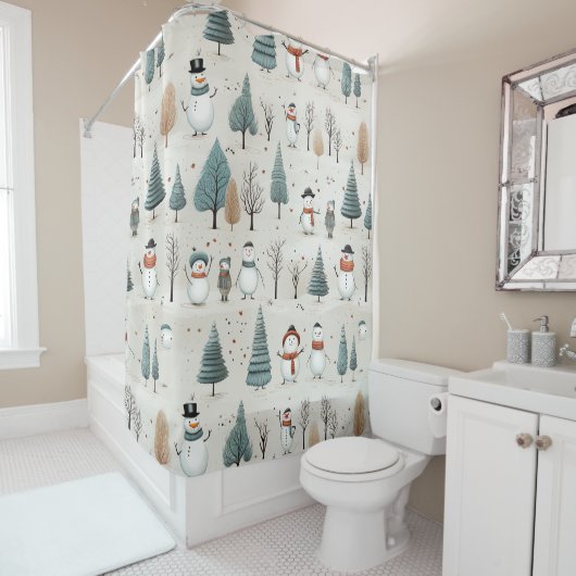 雪だるまと木々 シャワーカーテン (インサイチュ)