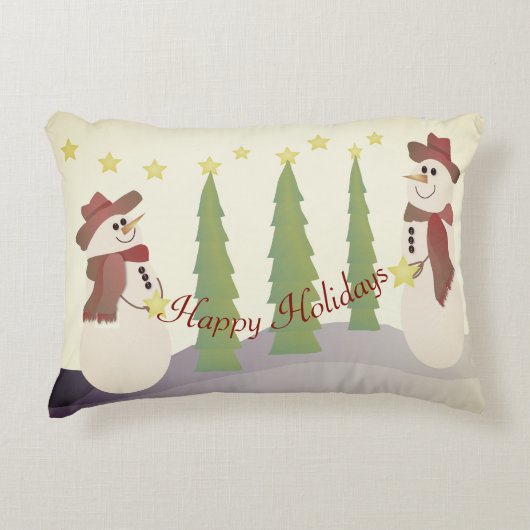 雪だるまと木 アクセントクッション (正面)