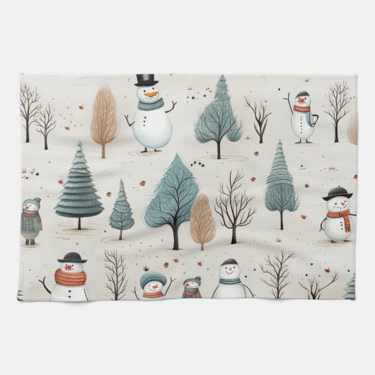 雪だるまと木 キッチンタオル (横)