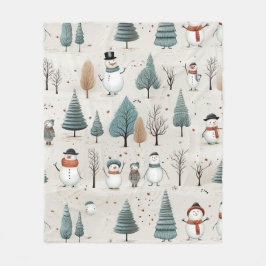 雪だるまと木 フリースブランケット