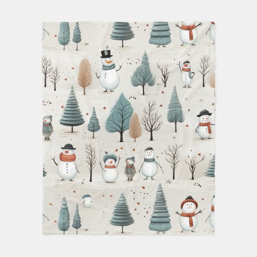 雪だるまと木 フリースブランケット (正面)