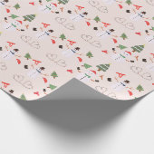雪だるまと松の木ベージュの木クリスマス ラッピングペーパー (角)