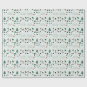 雪だるまと松の緑の木クリスマス ラッピングペーパー (フラット)