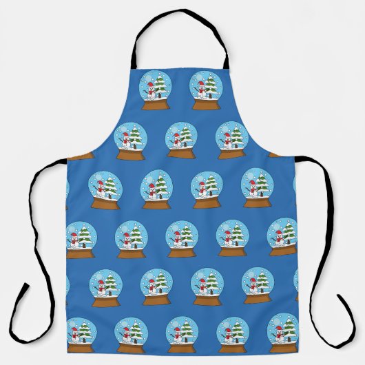 雪だるまと松模様の雪球体 エプロン (正面)
