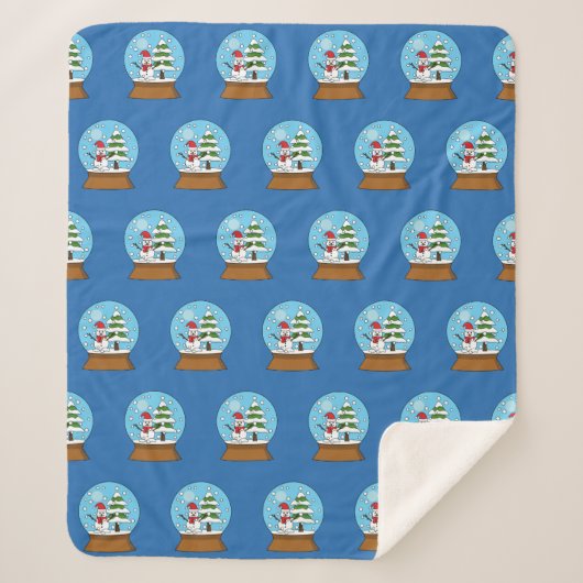 雪だるまと松模様の雪球体 シェルパブランケット (正面)