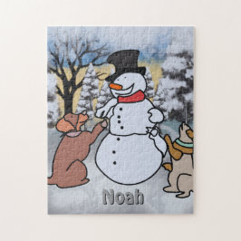 雪だるまと犬と猫の友情 | おもしろい ジグソーパズル