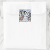 雪だるまと犬と猫の友情 | おもしろい スクエアシール (バッグ)