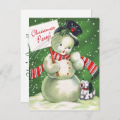 雪だるまと犬 インビテーションポストカード (正面/裏面)