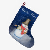 雪だるまと犬 – ウェスティー ラージクリスマスストッキング (正面 (吊り時))
