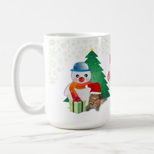 雪だるまと猫のクリスマス コーヒーマグカップ (左)
