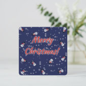 雪だるまと白熱［赤熱］光を放つスノースクエアホリデーカード シーズンカード (スタンド正面)