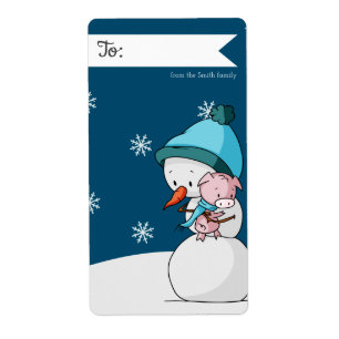雪だるまと豚のクリスマスパーソナライズされたまで ラベル