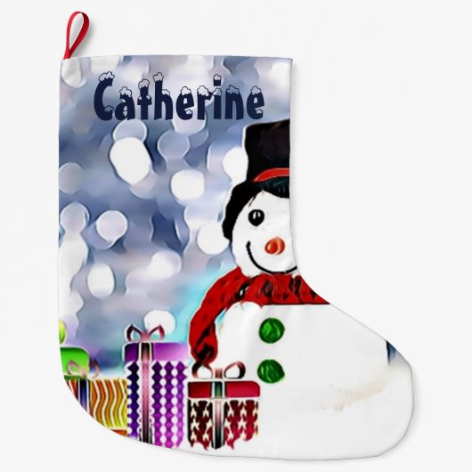 雪だるまと贈り物 ラージクリスマスストッキング (正面)