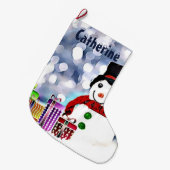 雪だるまと贈り物 ラージクリスマスストッキング (正面 (吊り時))