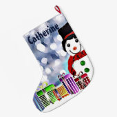 雪だるまと贈り物 ラージクリスマスストッキング (裏面 (吊り時))