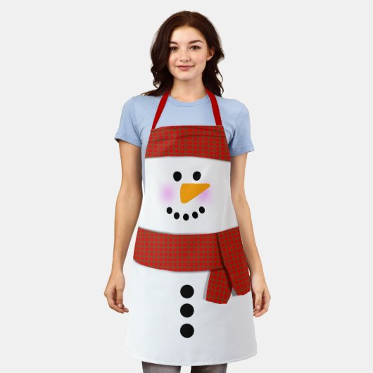 雪だるまと赤いスカーフのクリスマス エプロン (着用した状態)