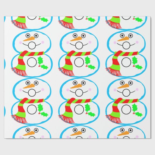 雪だるまと赤と緑のスカーフクリスマスホリデー ラッピングペーパー (フラット)