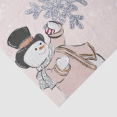 雪だるまと銀の雪片ピンクのクリスマス 薄葉紙 (詳細)